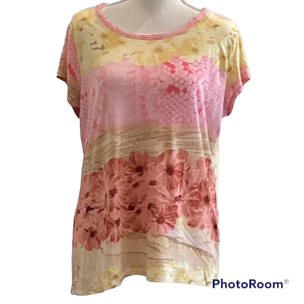 Simply Vera Pink and Yellow Pastel Tee, Size XL - Picture 1 of 6